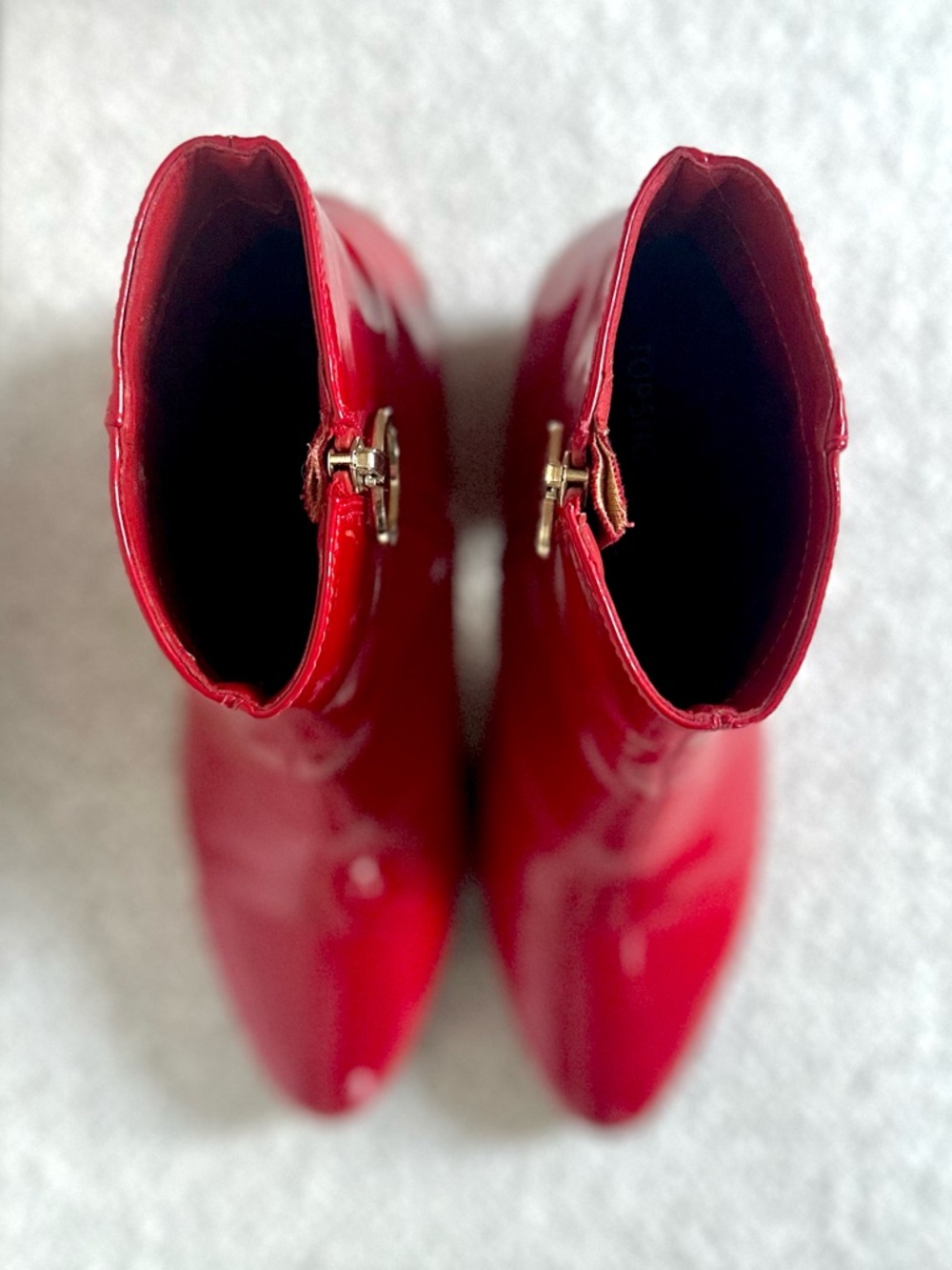 TOPSHOP Bright Red Patent Block Heel Ankle Boots - Picture 10 of 11